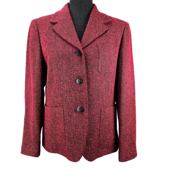 RETRO PETITE SOPHISTICATE Red Tweed three button blazer Size 10 - Picture 1 of 8